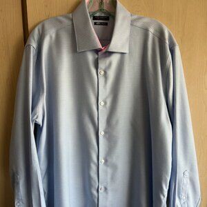Tailorbyrd Men Size 16.5-32/33 Trim Fit Non Iron Long Sleeve Blue Pink‎ Shirt